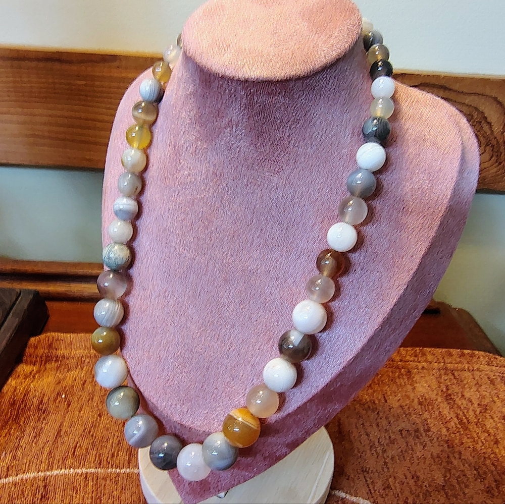 Jay King GRADUATED GRAY & BEIGE Multi Color QUARTZ  BEADS NECKLACE 925